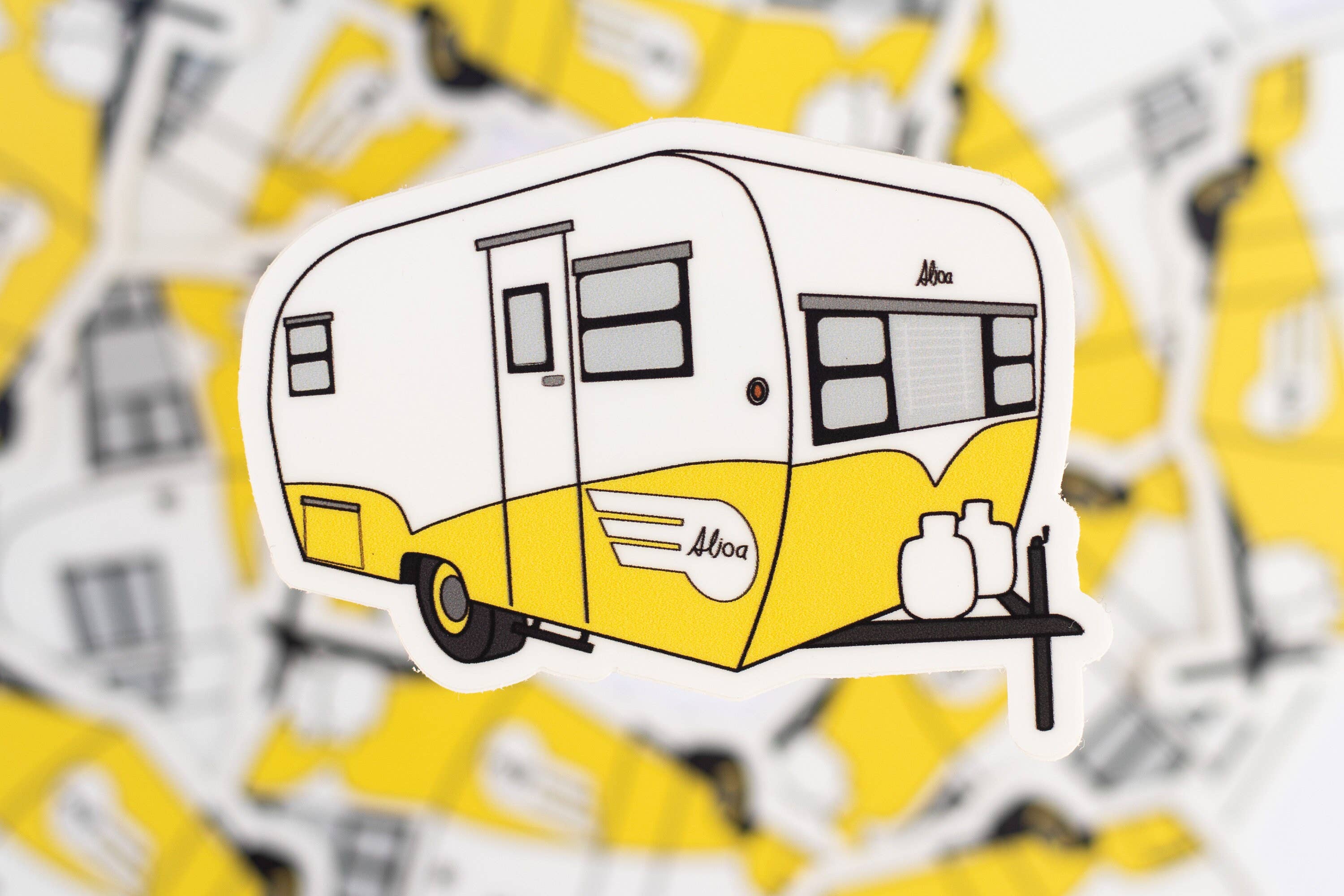 Extremely Retro - Wholesale Sticker - 1960's Yellow Aljoa Travel Trailer Sticker/Magnet1