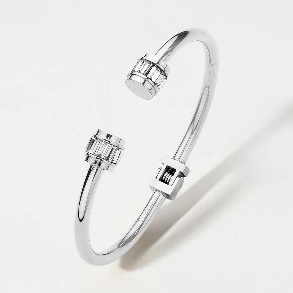 Sensibling Corp. - Wholesale Cuff Bracelet - Stainless Steel Baguette Stone Tip Hinged Cuff Bracelet2
