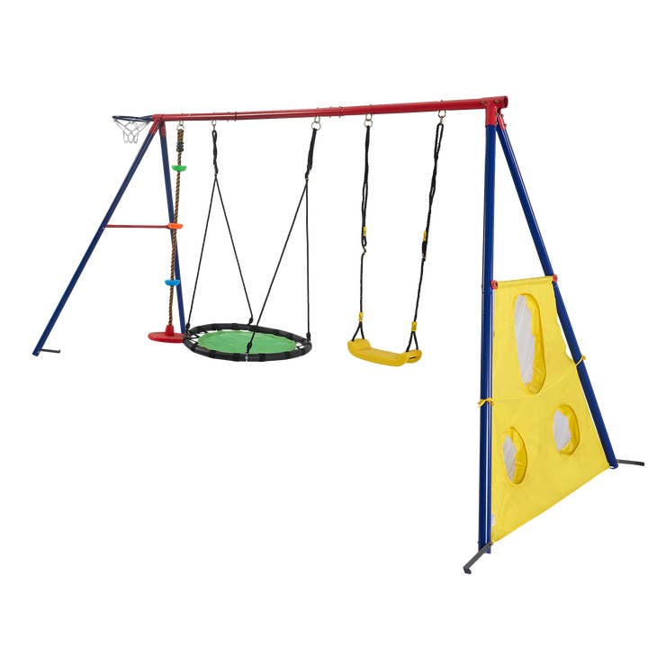 Orange County Decor - Wholesale Swing Set - Xns093 Rinbow Colour Interesting Three Swingset With Textilene Swing And Tree Swing Disc Metal Plastic Safe Swing Seat 550Lbs For Outdoor Playground For Age 3 Blue Green Steel2