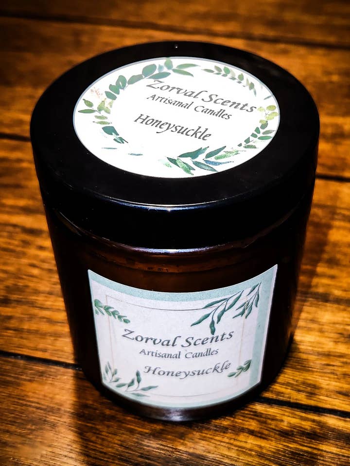 Honeysuckle Scent, Coconut Soy Wax Candle, Amber Jar, 8 oz for wholesale by Zorval Scents