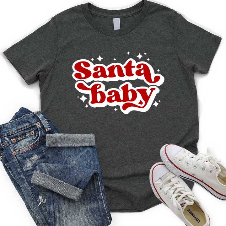 Retro Santa Baby Børn Jul Grafisk Tee for engroshandel hos Kids By Kissed Apparel