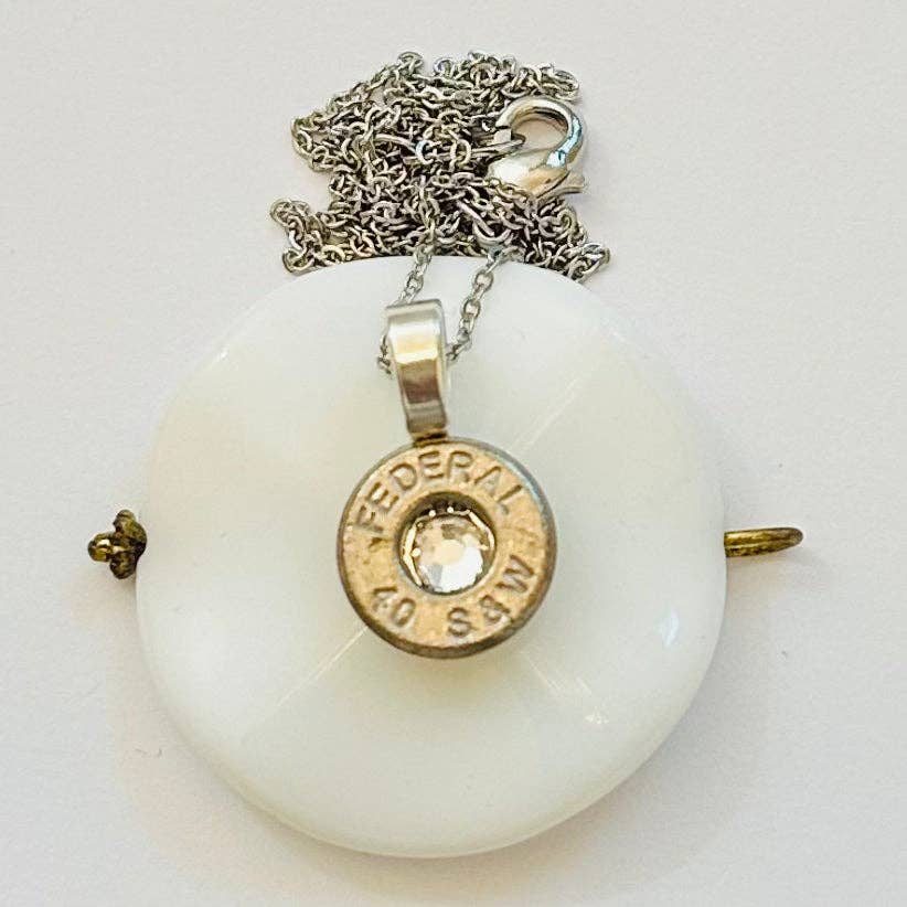 OneUniqueWay - Wholesale Pendant/Charm Necklace - Single BulletSlice Crystal Center Necklace - Sterling Silver Chain5