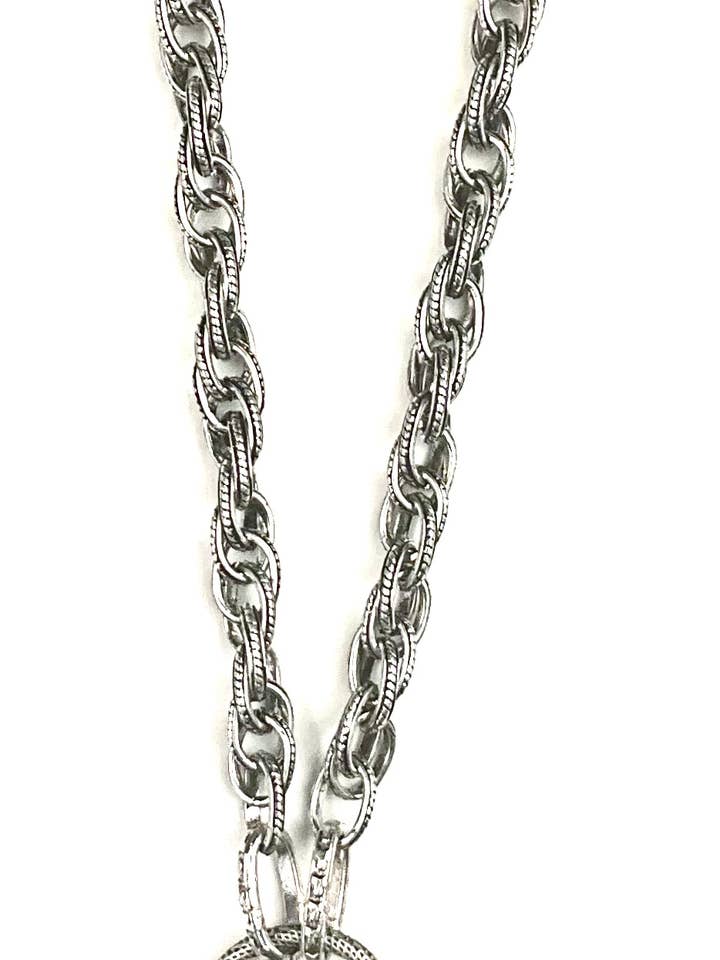 GM187 NK-Bold Interlink Chain w/Ring & Dbl Coins Dangle for wholesale by Lost & Found Trading