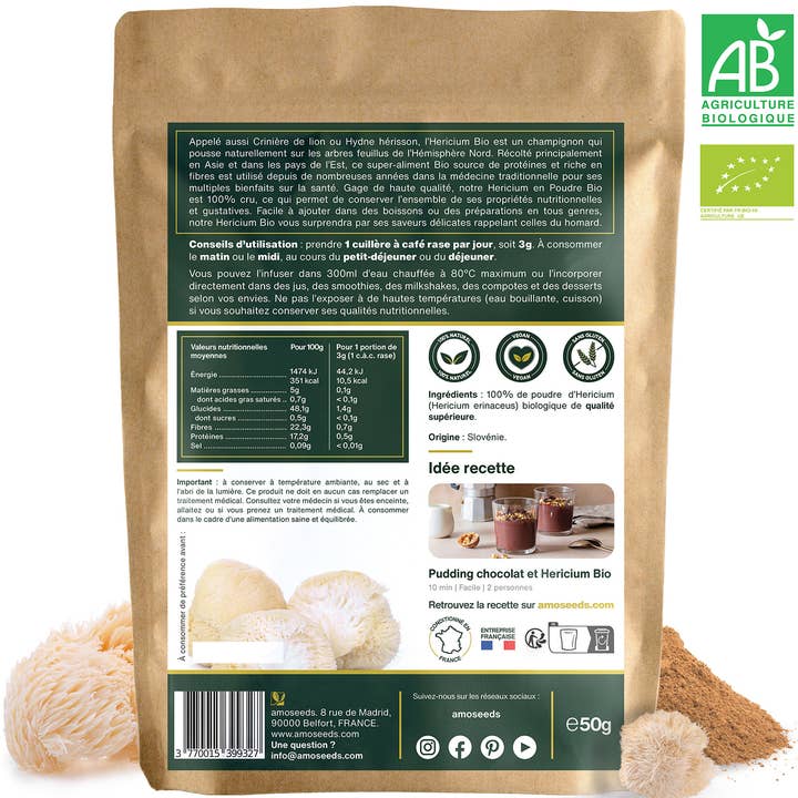 Amoseeds - Wholesale Protein/Superfood Powder - Hericium Organic Powder 50G1