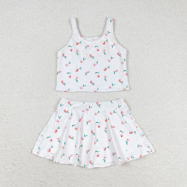 Baby Girls Summer White Peach Top Skirts Active Wear Clothes Sets for wholesale by Aier Wholesale