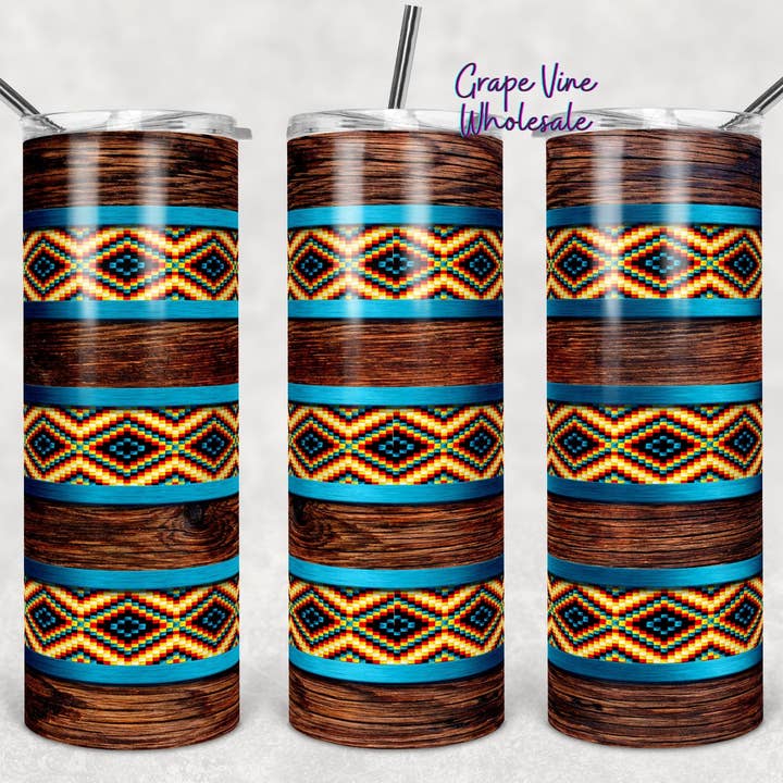 Bicchiere termico 20oz a strisce in legno azteco per la vendita all'ingrosso da parte di GrapeVineWholesale