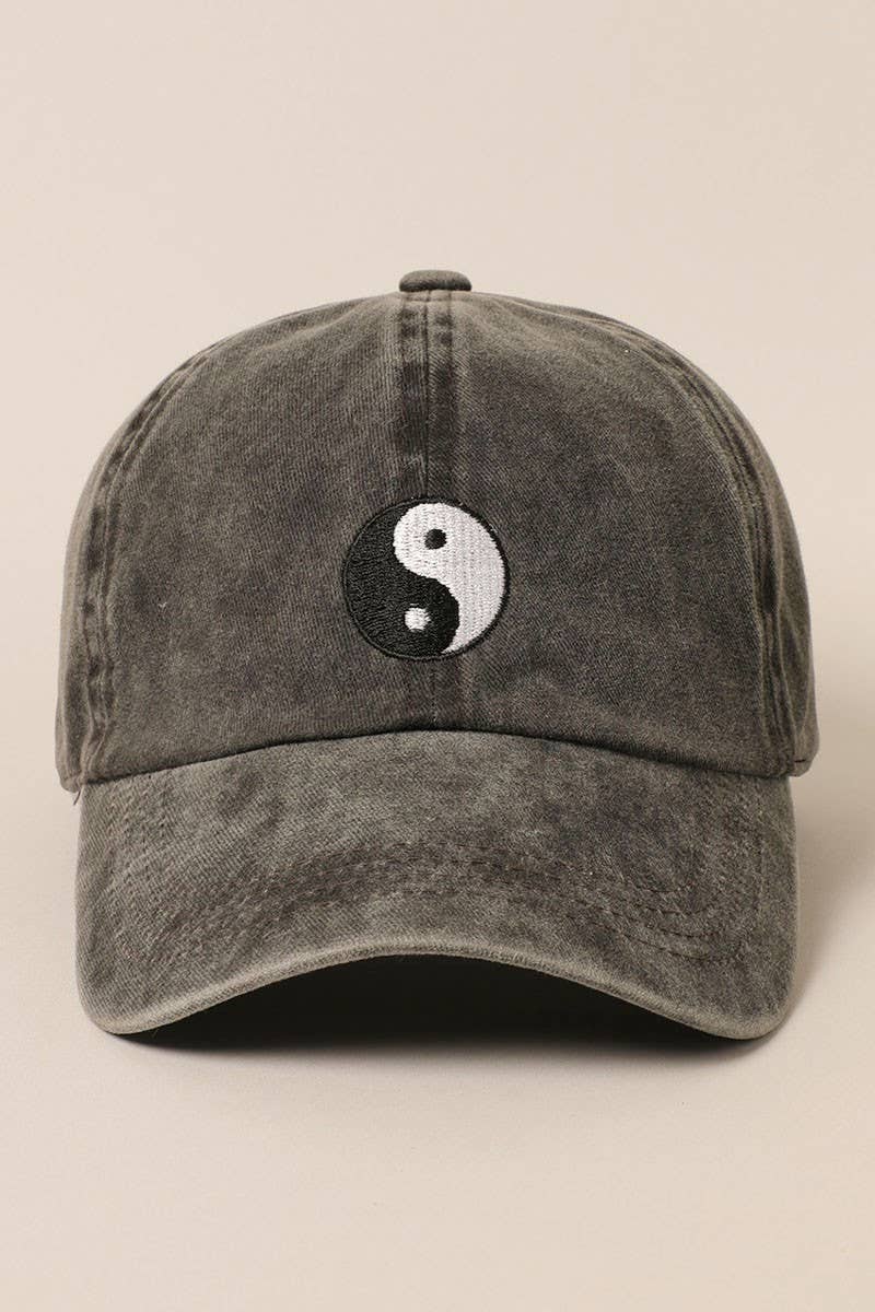 BLACK Yin Yang Embroidered Cotton Baseball Dad Cap for wholesale on Faire
