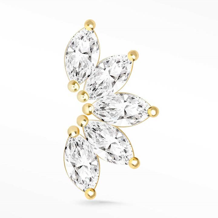 Moissanite Flat Back Earring Small Lotus 14k Yellow for wholesale by Nina Wynn Pro Shop