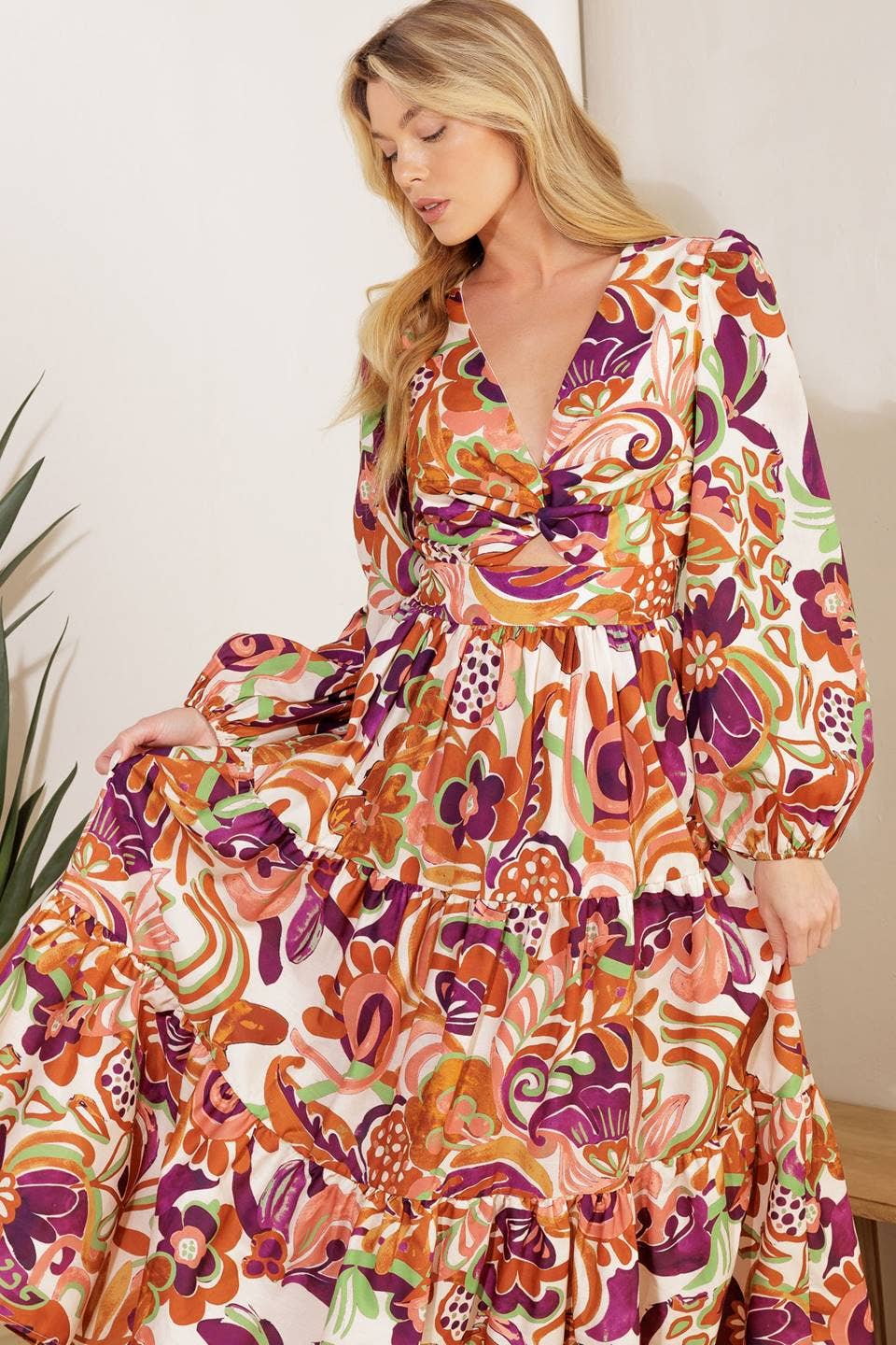 IVORY RUST A printed woven midi dress - ID21433 for wholesale on Faire5