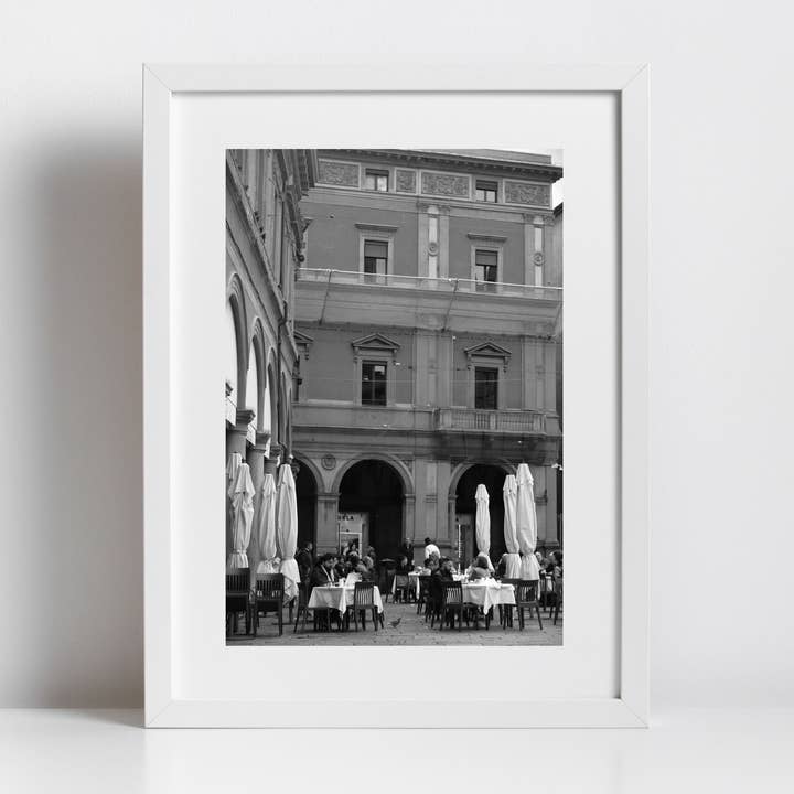 Piazza Galvani Bologna Italy Fine Art Black And White Photography Restaurant Print for wholesale by Mo & Paul Photography