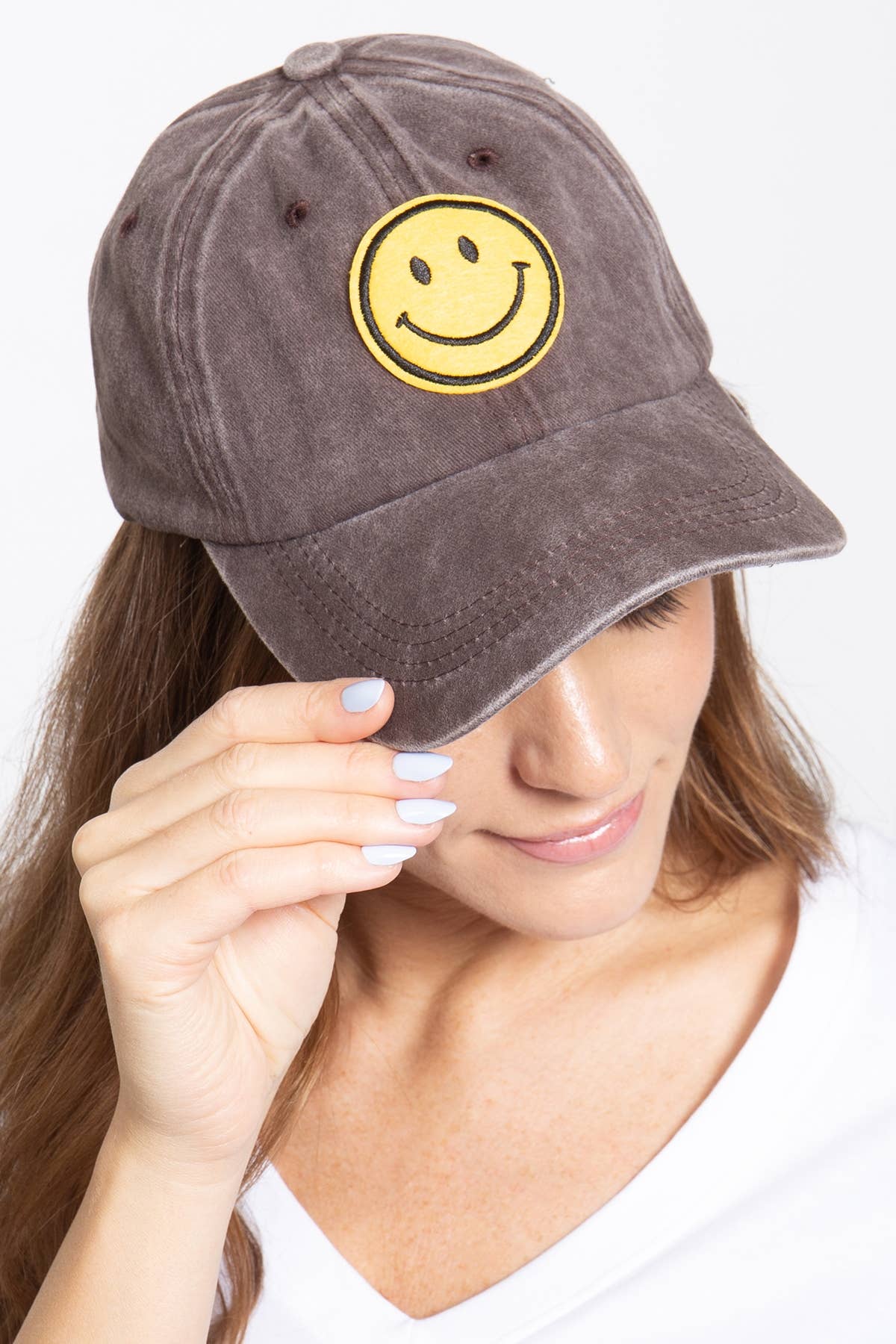 Love and Repeat - Vente Casquette de baseball – femme - CASQUETTE TENDANCE DÉLAVÉE À L'ACIDE SMILEY1