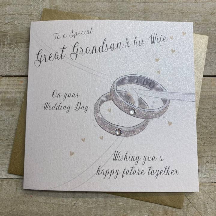 6 X Bisneto & Esposa No Dia do Casamento - Anéis (D370) por atacado de White Cotton Cards