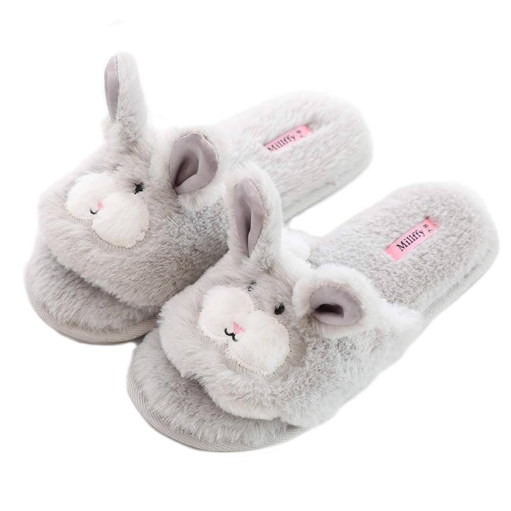 Millffy – Engroshandel Slippers - Dame – Åbne Tå Tøfler til Kvinder|Kvinders Søde Kanin Tøfler|Lyserøde Plys Hundetøfler|Flip Flops Indendørs Hjemmetøfler5