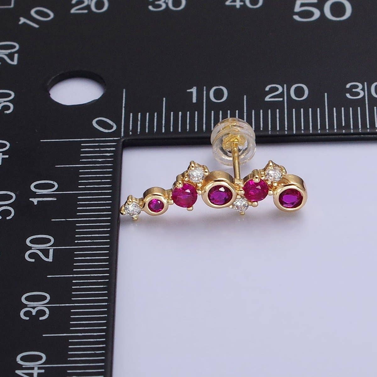 Aim Eternal - Wholesale Stud/Post Earrings - Tiny Fuchsia CZEarrings, Small Ear Climber Earrings AB606 AB6074