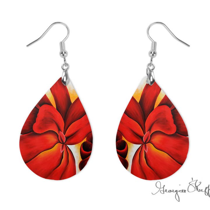 Boucles d'oreilles Red Canna, boucles d'oreilles pendantes Georgia O'Keeffe - pour la vente par Miss Crabtree