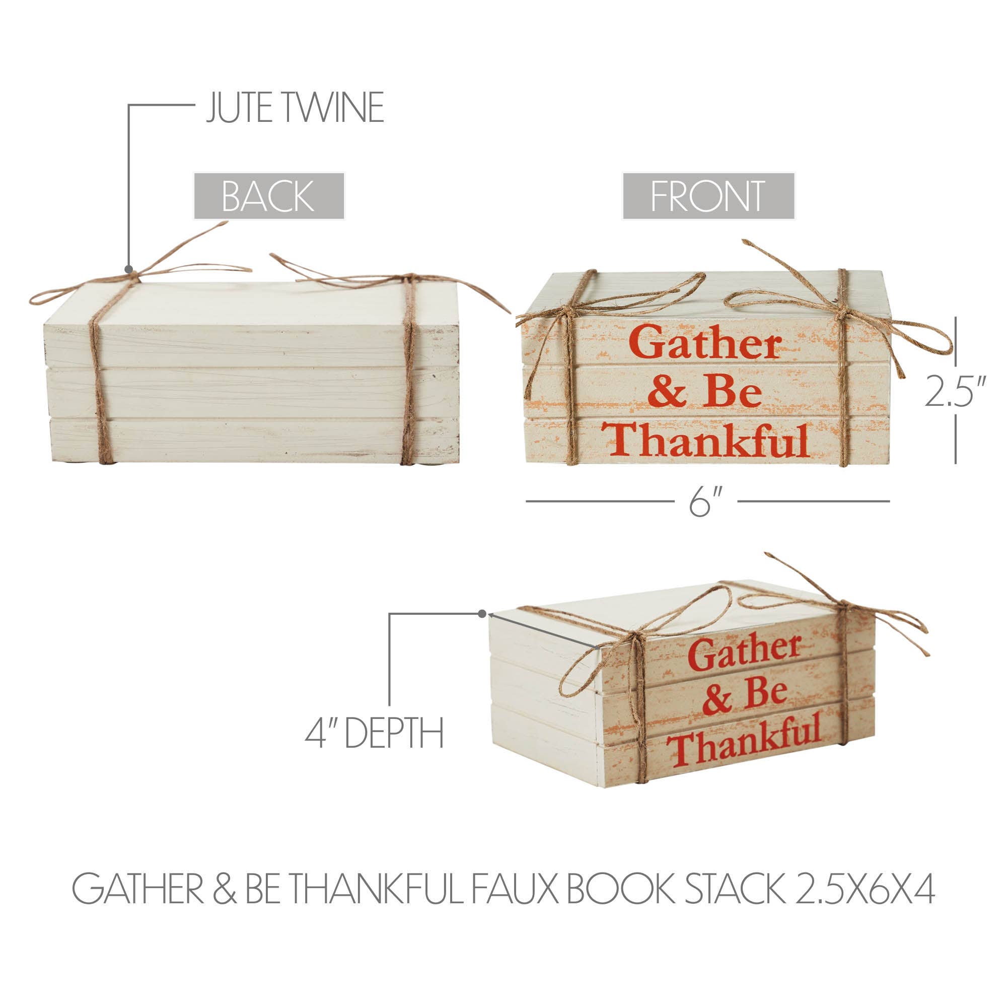 VHC Brands - Wholesale Decorative Tabletop Object - Gather & Be Thankful Faux Book Stack Farmhouse Rustic Decorative Home Accent for Fall & Thanksgiving Tabletop Shelf Decor 2.5x6x4 Inches3
