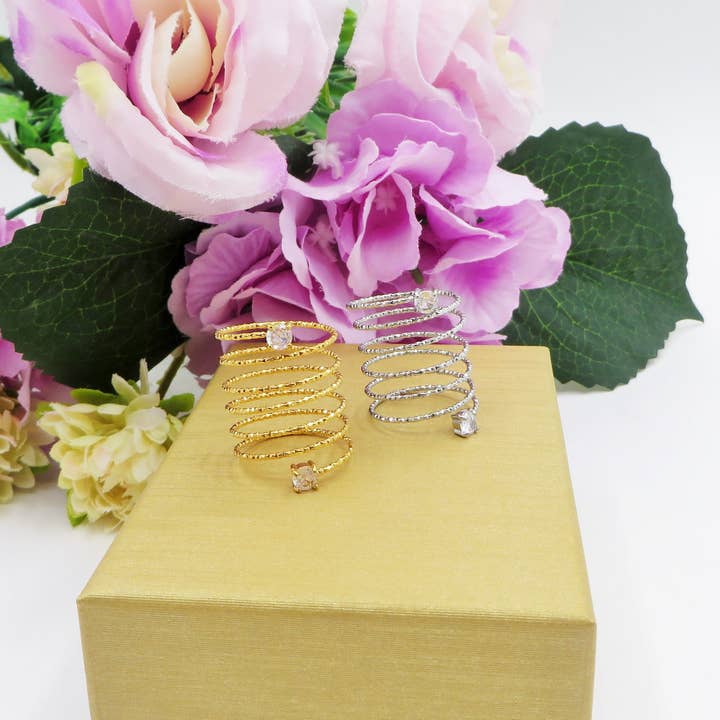 Daemon srls - Wholesale Cocktail/Statement Ring - ANITA ~ Anello a spirale regolabile in ACCIAIO INOSSIDABILE con cubic zirconia12