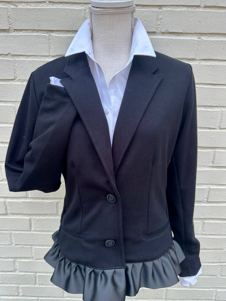 Valerie Blazer - Black w Black Ruffled Ribbon for wholesale by Pearly Vine