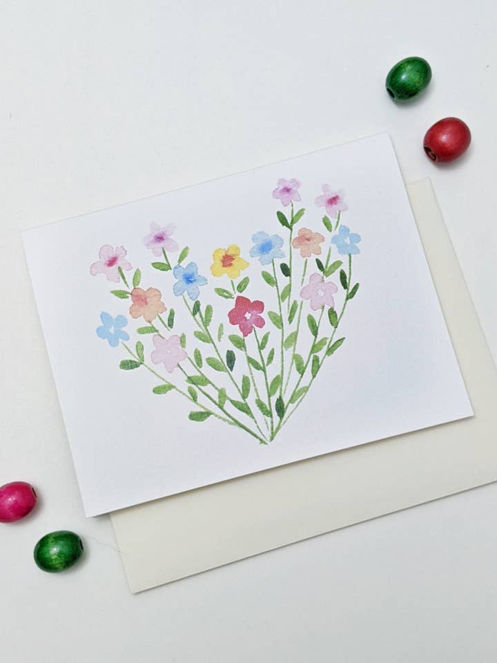 Biglietto di auguri con fiori a forma di cuore| Biglietto floreale| Biglietto generico per la vendita all'ingrosso da parte di Artcolorworks