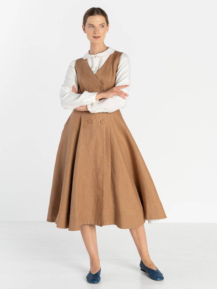 Son de Flor - Wholesale Dress - Women's - Rosa – Midi Linen Dress with Double-Button Front14