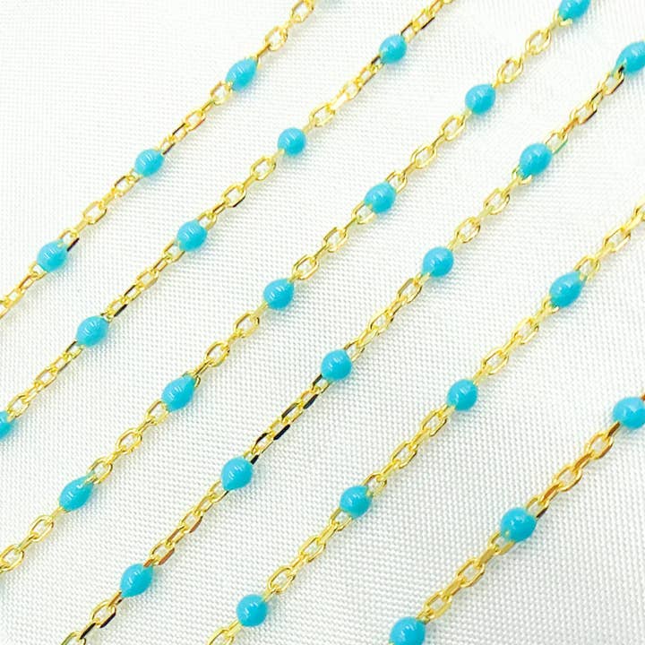 Jewels & Chains - Wholesale Link & Chain Necklace - Gold Plated Enamel Turquoise Cable Chain. V203TURGP