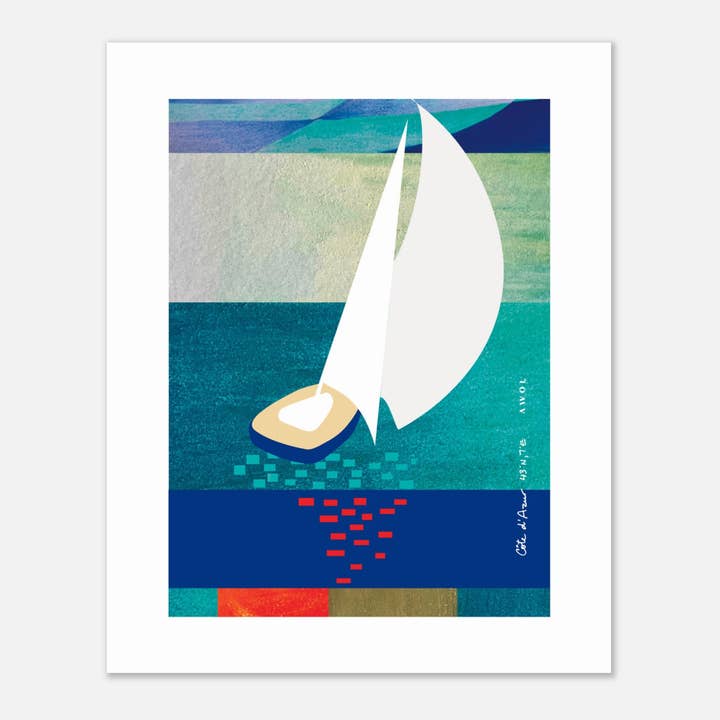 Creations Awol - Wholesale Poster - White Sailboat At Sunset On The Sea With Graphic Reflection: French Rivera Classic Matte Paper Poster2