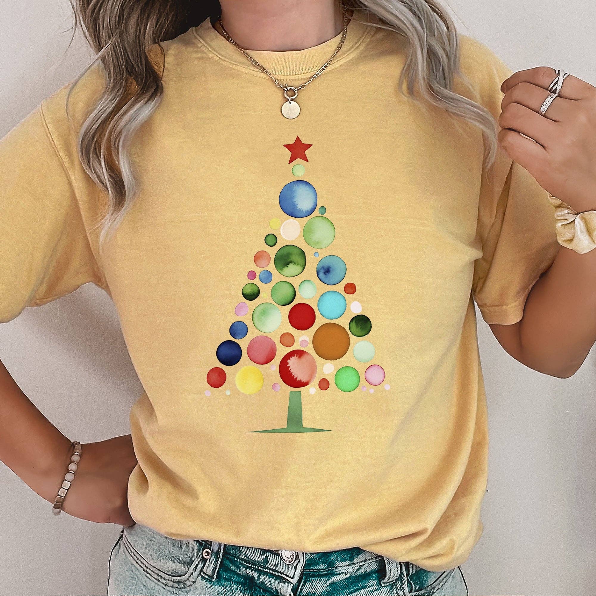 Refinery Number One LLC - Wholesale T-Shirt (Graphic) - Women's - Watercolor Decorations Christmas Tree, Retro, Vintage, Tee10