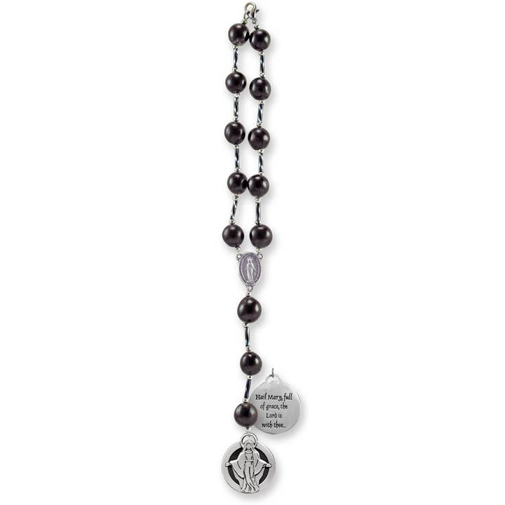 Abbey & CA Gift - Wholesale Prayer Beads Necklace - Black Bead Car RosaryÂ