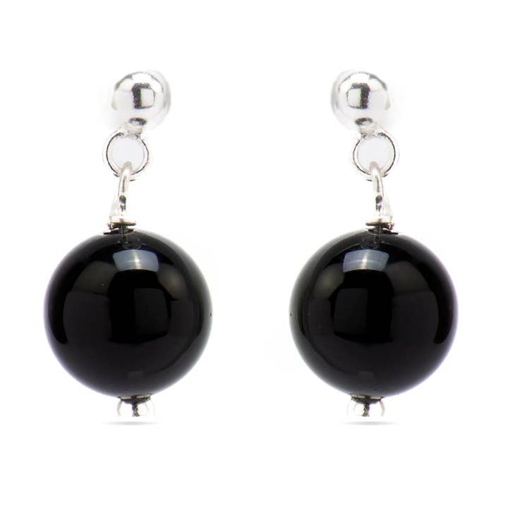 Pendientes de plata de ley 925 con ónix acabados en rodio - Coleki para venta al por mayor de Luxenter