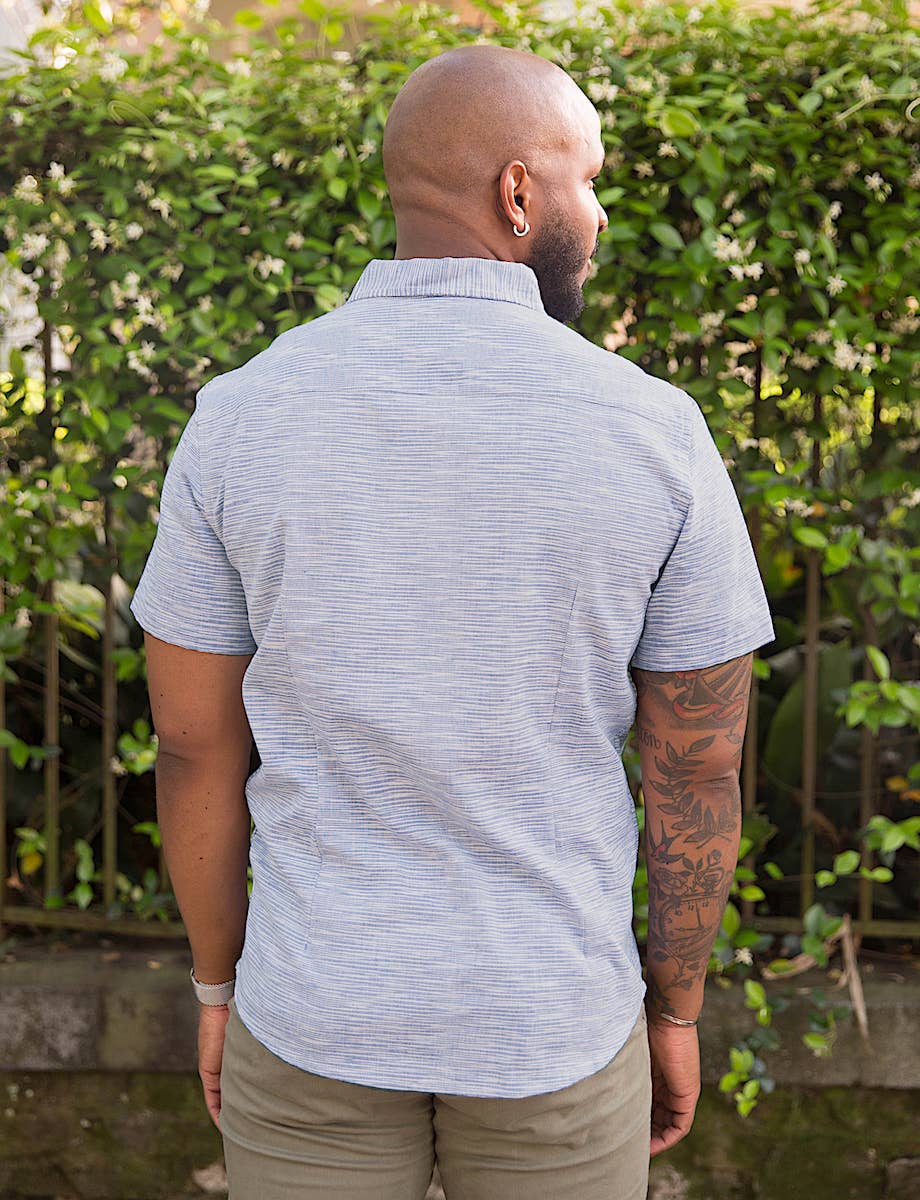 Passion Lilie - Wholesale Button Down Shirt - Men's - Light Blue Ikat Men's Button Down Shirt1