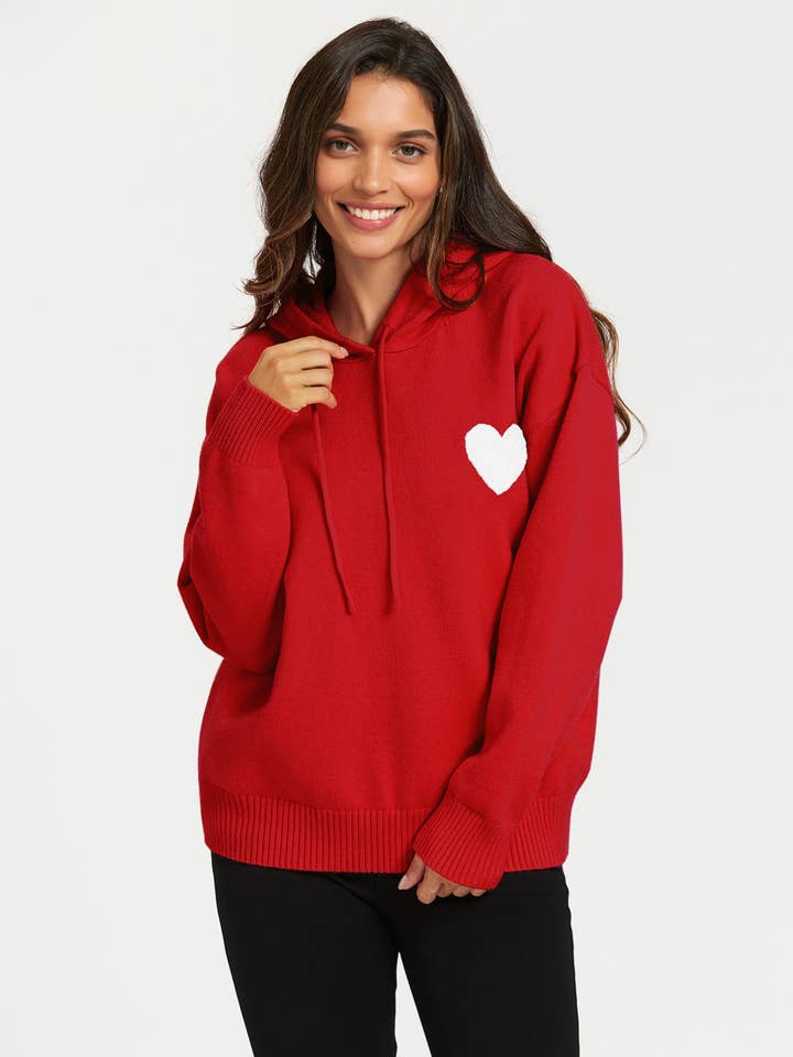 Sudadera con capucha y bordado de corazón en rojo para venta al por mayor de FS Collection (Germany)
