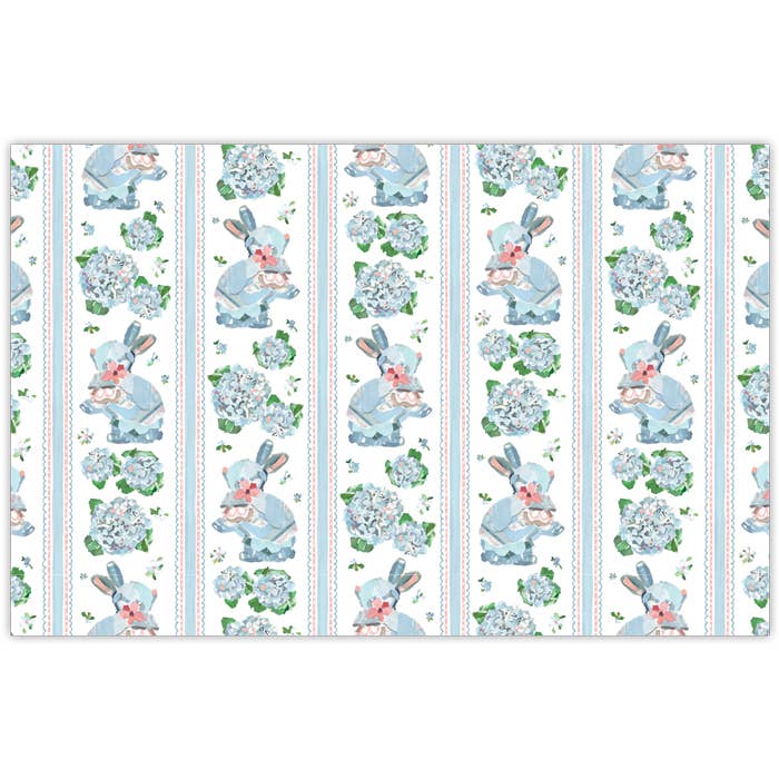 Blue Bunny and Blue Hydrangea Stripe Placemat for wholesale by RosanneBeck Collections