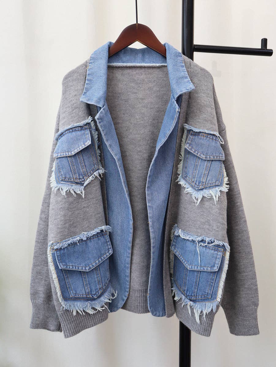 safistyle - Wholesale Denim Jacket - Women's - Patchwork Pocket Denim Jacket1