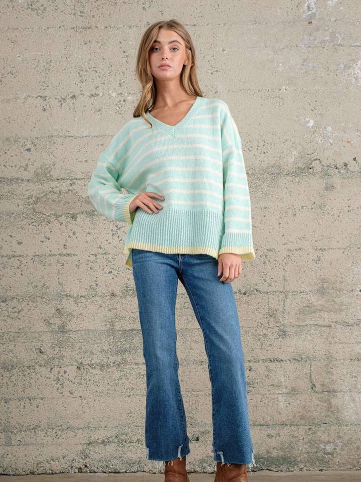 Mint Seaside Striped Sweater for wholesale by In The Beginning