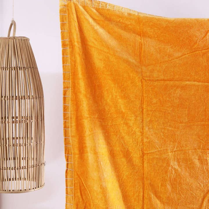 Boho-Eclectica - Wholesale Throw blanket - Luxury Rustic Cotton Velvet Throw Blanket Quilt - Mustard2