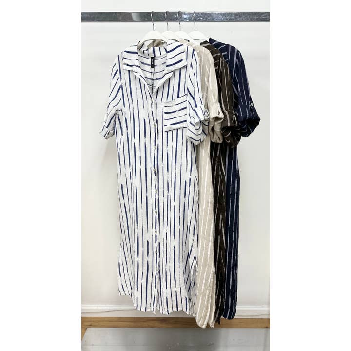 VESTIDO MAXI DE LINHO COM ESTAMPA DE RISCA DE PINCEL (5-42E-BRUSHSTRIPE) por atacado de VENTI6