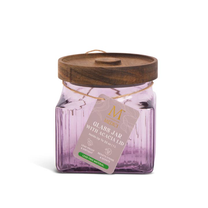 Core Home - Wholesale Jar - 33oz Square Ribbed Glass Jar w/ Acacia Lid - Anastasia