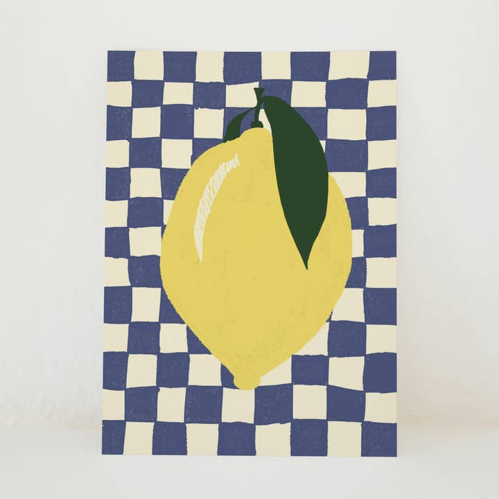 POSTCARD LEMON ON CHECKERED PATTERN for wholesale by Studio Dolci
