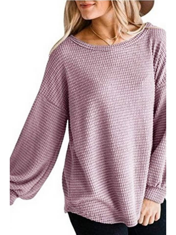Lily Clothing - Wholesale Shirt - Women's - Casual pullover with round neck lantern sleeves1