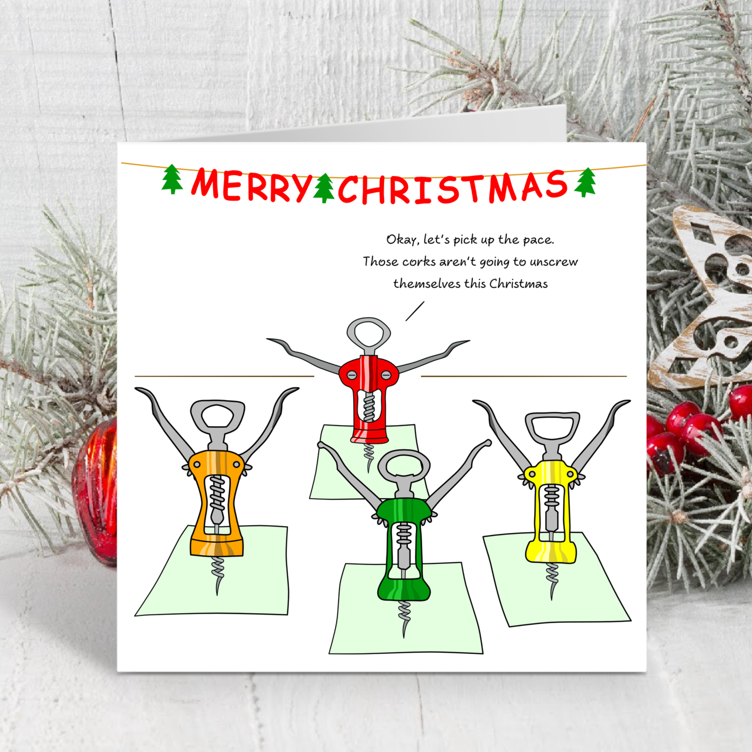 Swizzoo Cards - Wholesale Christmas Card - Funny Yoga Christmas Card Holiday Wine Workout Pilates Corkscrews Dad Mum Parents Husband Wife Friends1