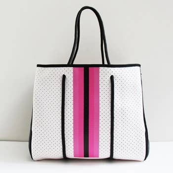 Haute Shore | Billie Wow - Orange Neoprene Tennis Bag w/ Pink Stripe
