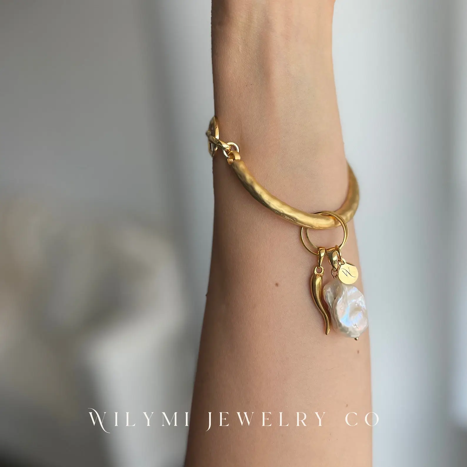 WILYMI Jewelry Co - Wholesale Charm/Dangle Bracelet - Multi-Use Pearl + Cornicello Charm Bracelet | Gold Filled4