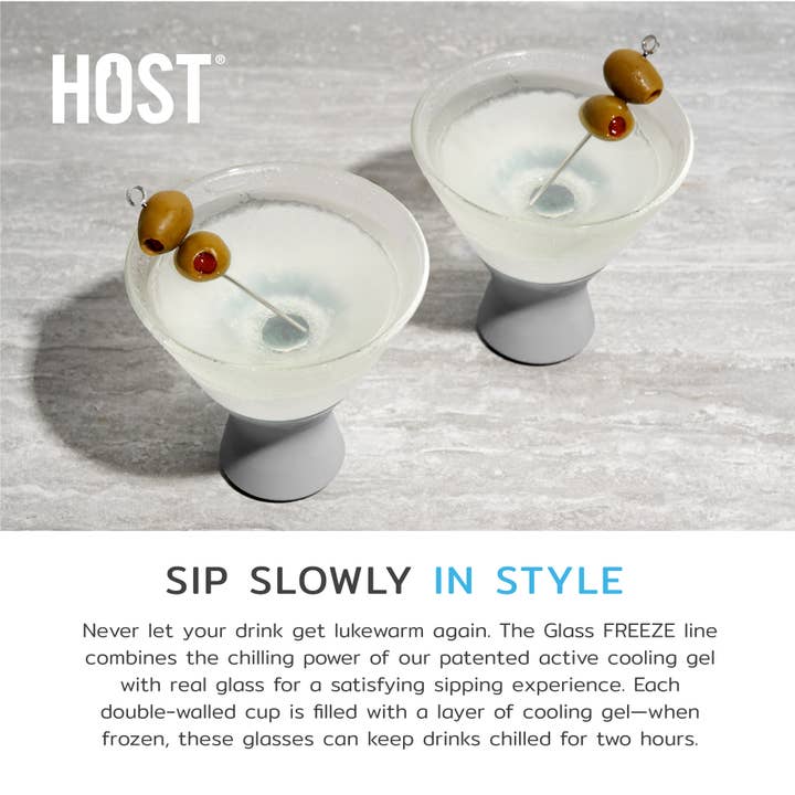 HOST - Wholesale Cocktail/Liquor Glass - Glass FREEZEâ„¢ Cooling Martini Glasses - Gray - Set of 2