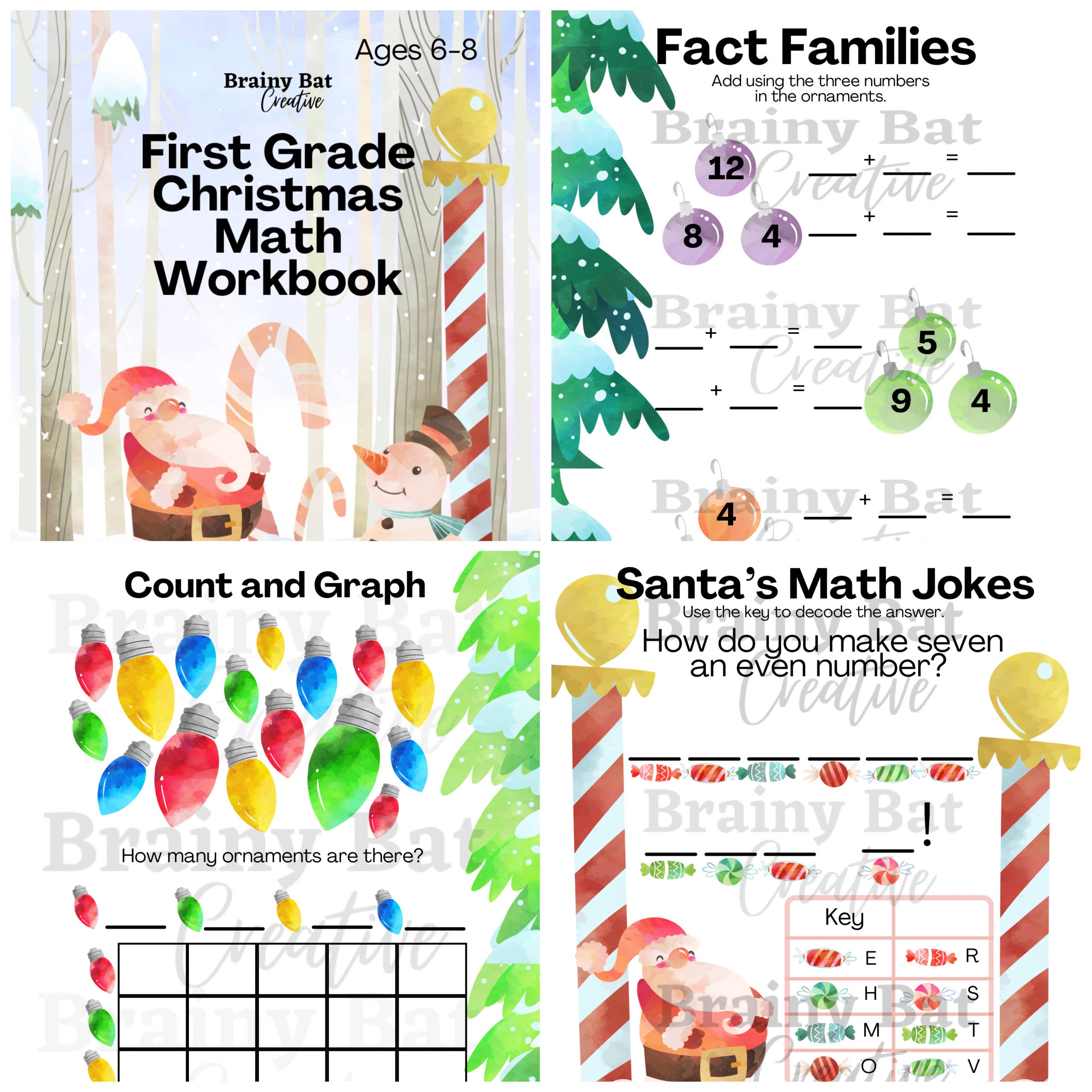 Brainy Bat Creative – Education por atacado – Livro de exercícios de matemática de Natal da primeira série2