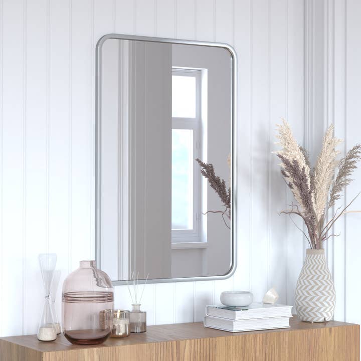 24x36 Matte Silver Metal Frame Accent Wall Mirror for wholesale on Faire