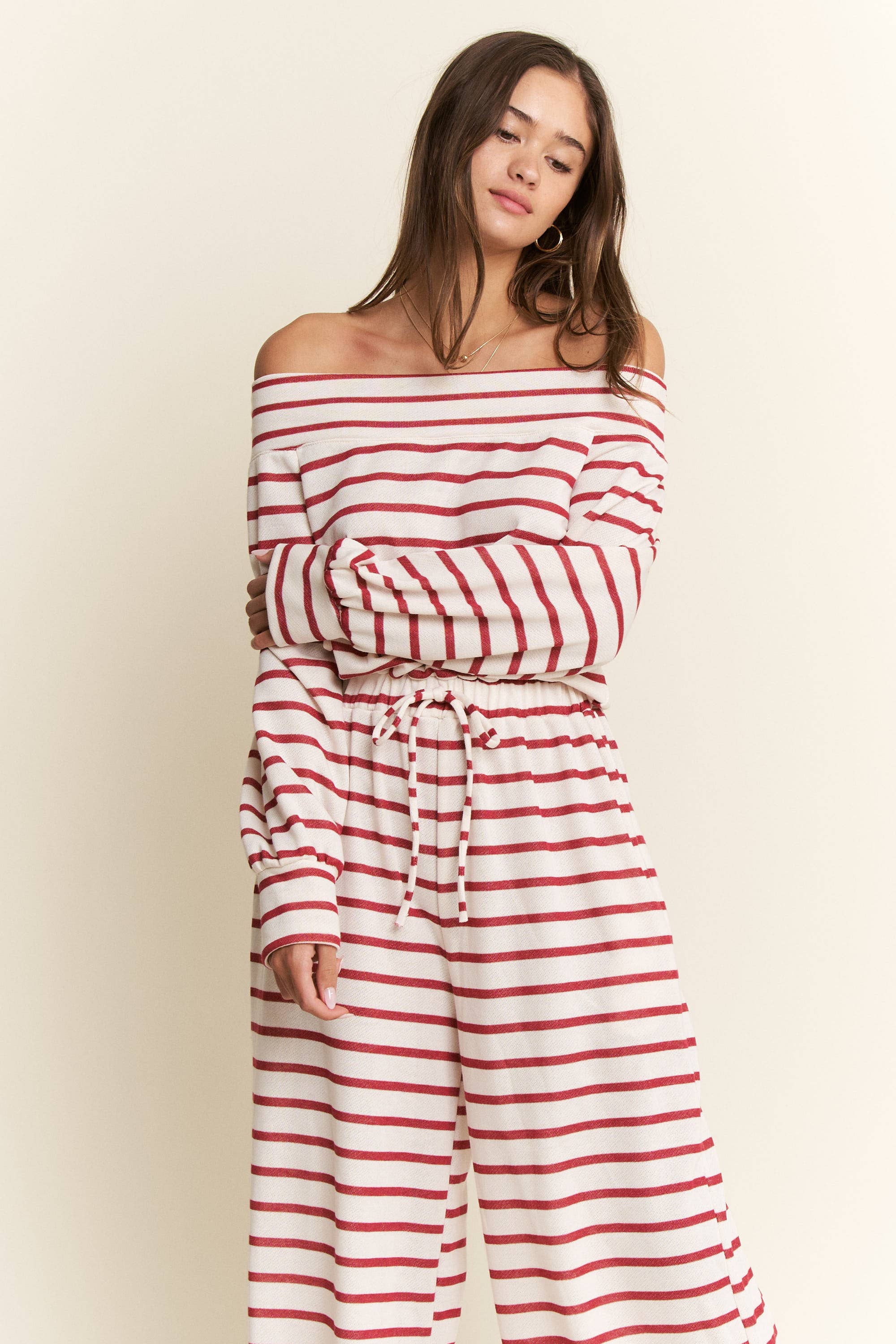 JADE BY JANE PLUS - Wholesale Jumpsuit - Women's - (PLUS SIZE) OFF-SHOULDER STRIPED TERRY JUMPSUIT33