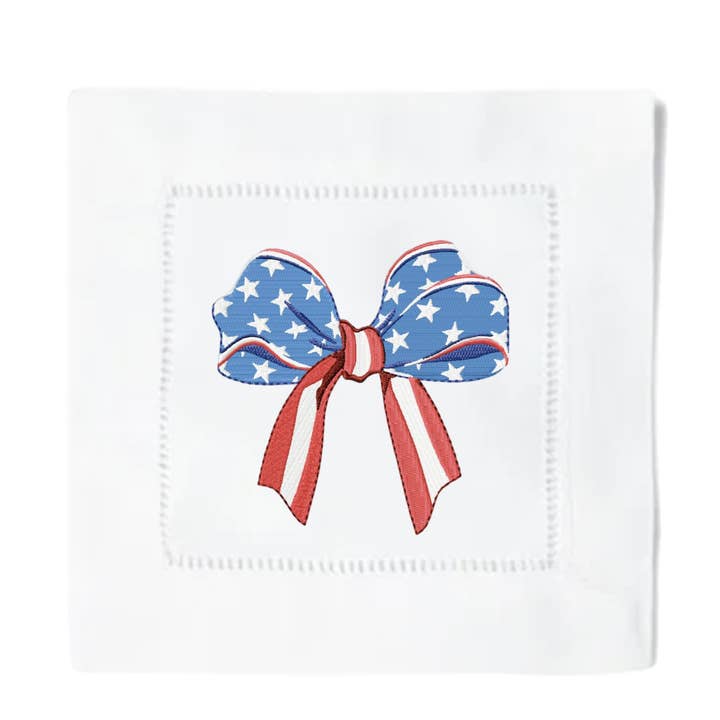 American Flag Bow Cocktailservietter for engroshandel hos Blythe Embroidery Co.