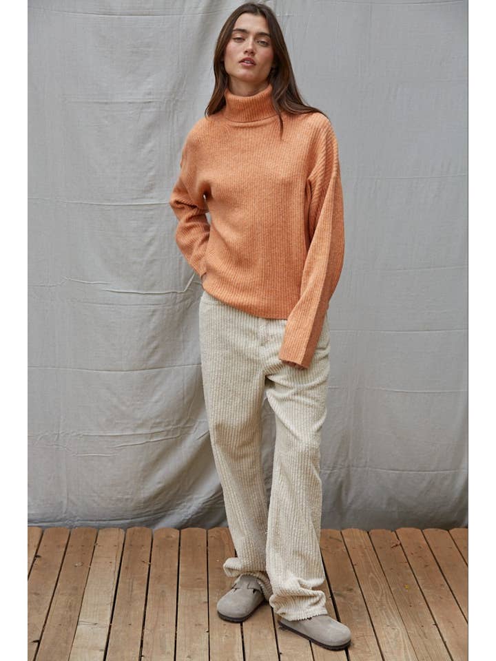 By Together - Wholesale Knitted jumper – Women′s - W1805 | Knit Sweater Ribbed Turtleneck Drop Shoulder Top1