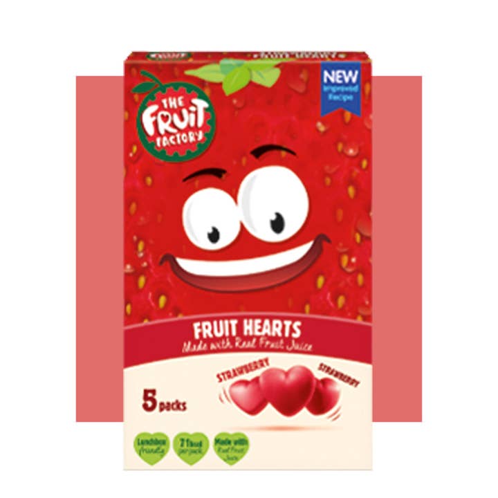 FRUIT FACTORY FRUIT HEARTS (5x20G) - STRAWBERRY - CASE OF 9 for wholesale by Zertus UK & I