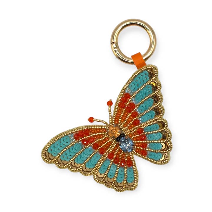 Orange & Blue Ombre Beaded Butterfly Bag Charm for wholesale by Narratives The Line